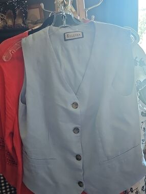 Elleven Light Blue Button Front Vest With Matching Shorts